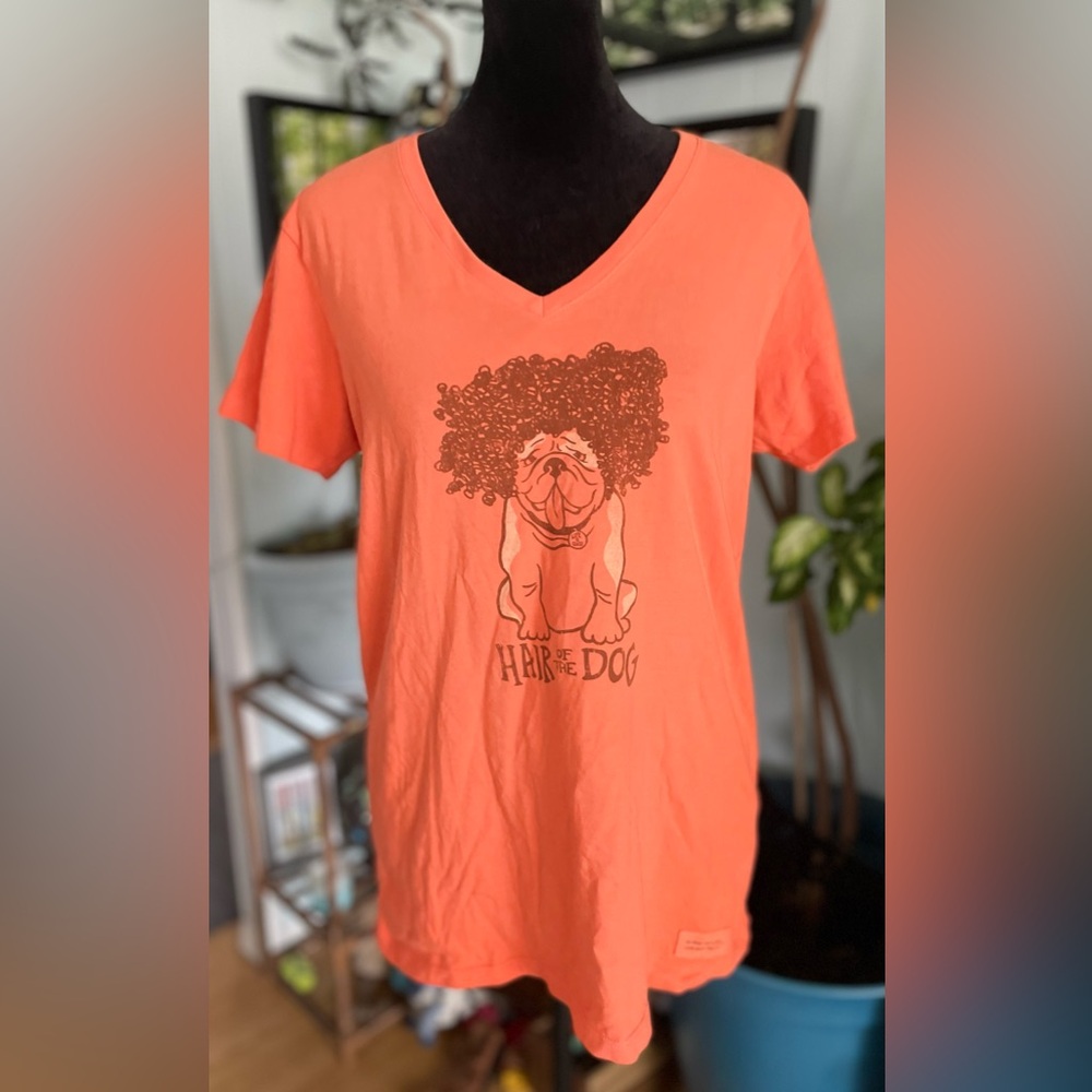 Life Is Good Hair of the Dog Orange V-Neck Crusher Tee Size medium